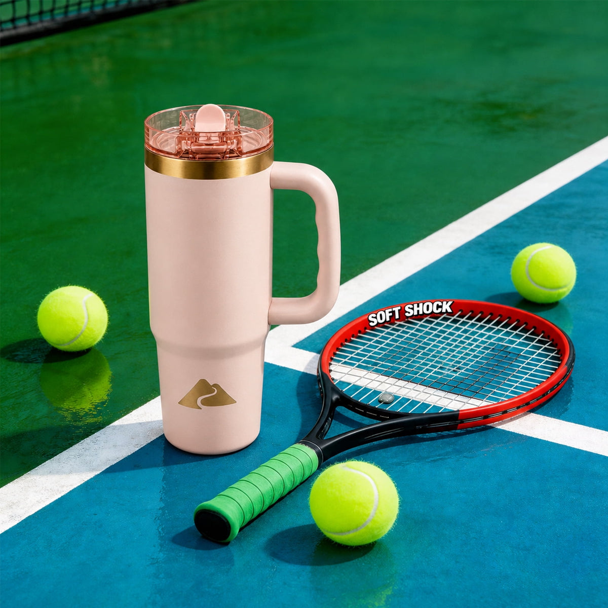 Ozark Trail 30 oz Stainless Steel Insulated Travel Tumbler with Handle and Flip Straw Lid, Rose Shimmer